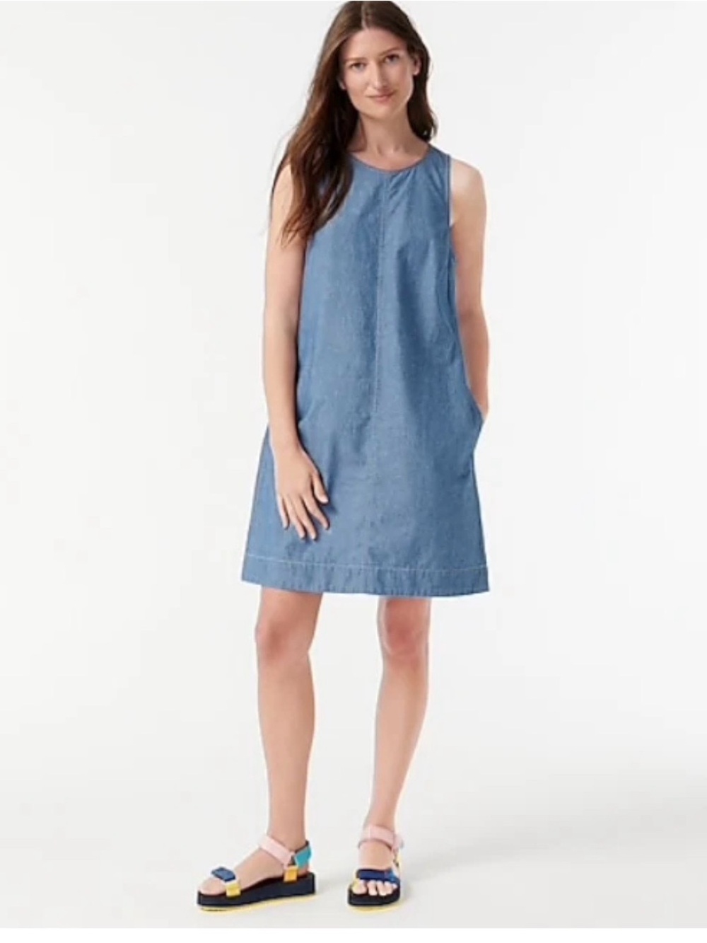 J.Crew Chambray Shift Popover Dress with Pockets XXS